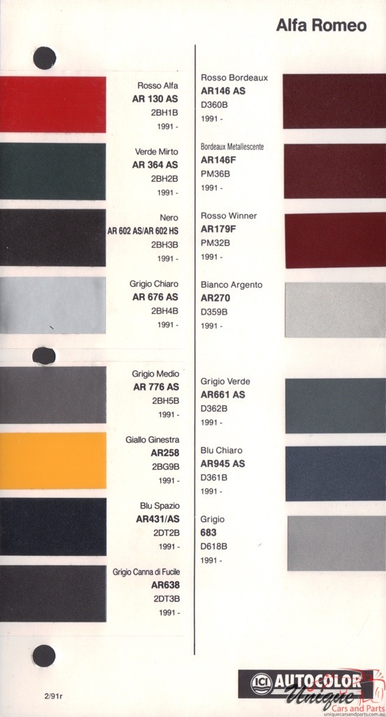 1991-1994 Alfa-Romeo Autocolor Paint Charts